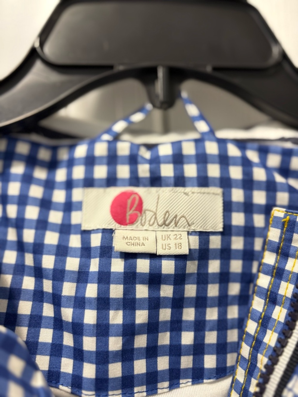 Boden Blue Gingham Hooded Toggle Rain Jacket Size US 18 - Picture 4 of 5